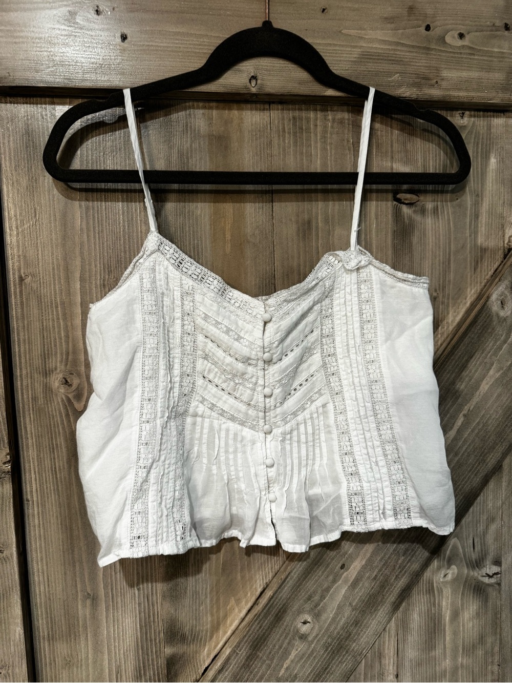 American Eagle Outfitters White Lace-Trim Cropped Tank Top
